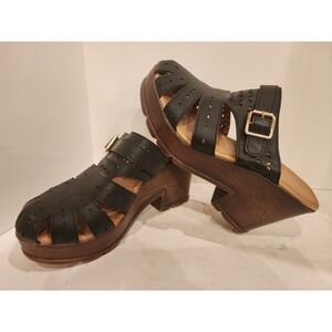 Atalina Black Sandle Clogs‎ Wedge Heel Size 8.5 - Lightweight Side